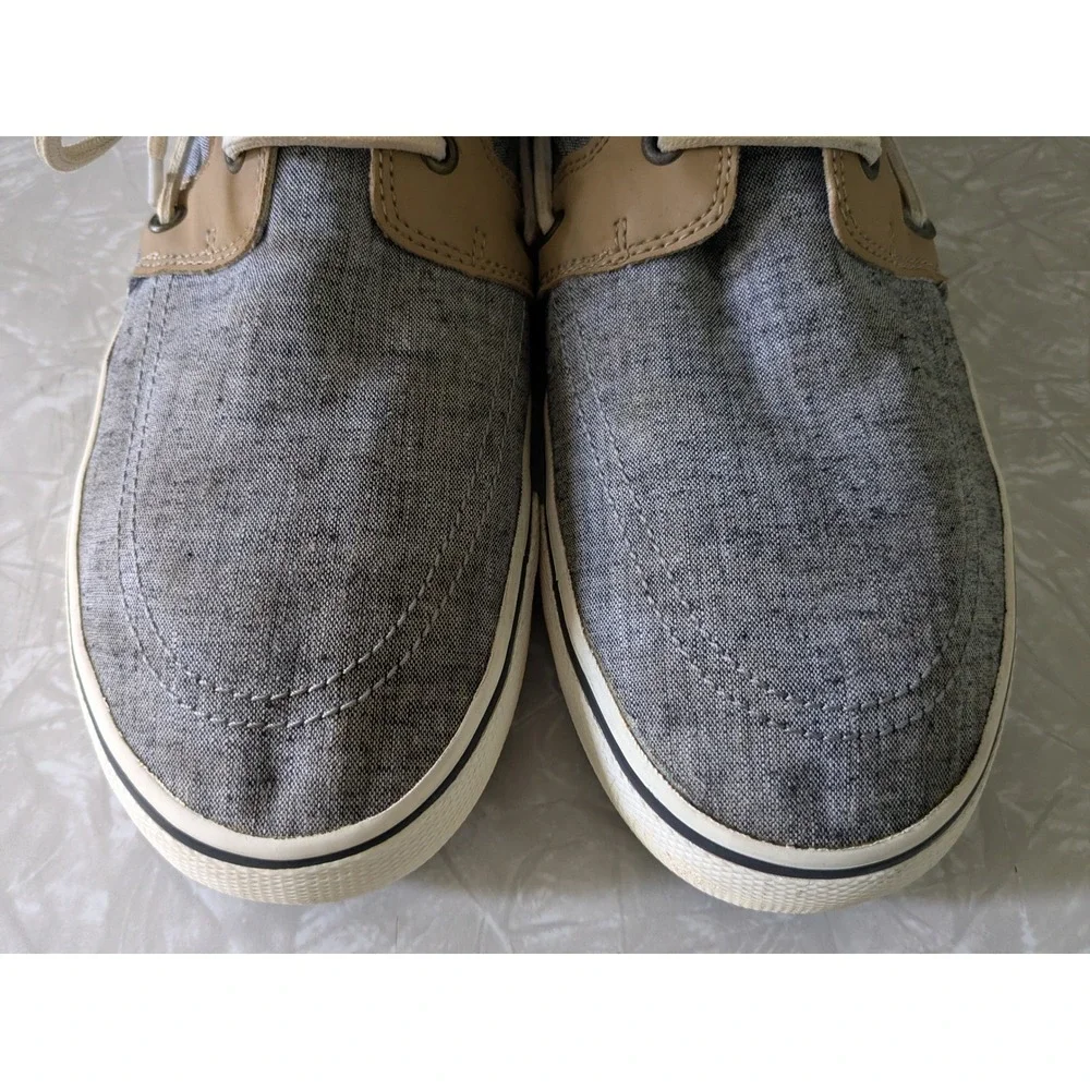 Tommy Bahama Mens Blue Grey Canvas Boat Shoes Loafers Size 11.5D Cork Footbed